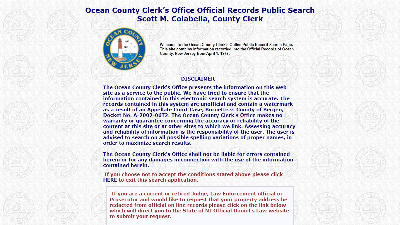 Scott M. Colabella, County Clerk - sng.co.ocean.nj.us